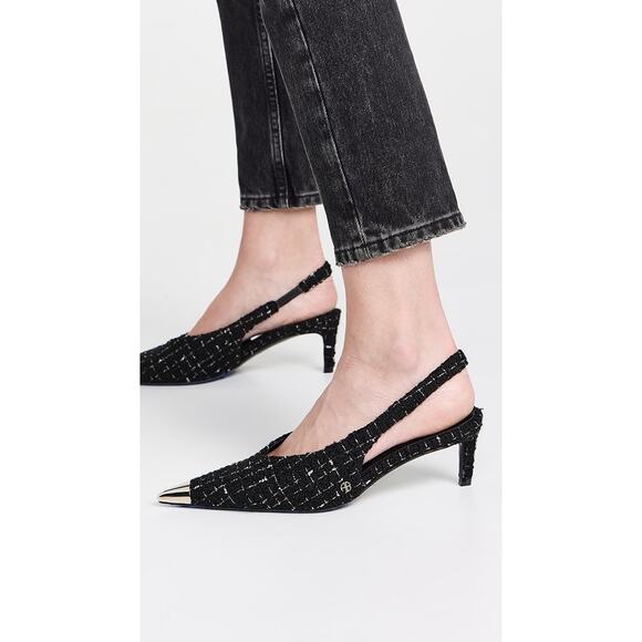 NEW NWIB Anine Bing Nina Tweed Heels With Metal Toe Cap  Black Size 39 / US 9 - Picture 1 of 14